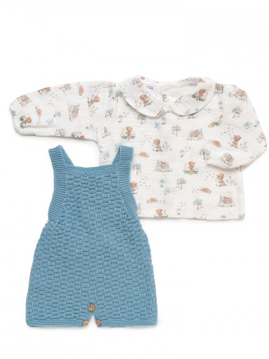 Juliana Vistiendo Bebés Conjunto Peto Punto Camisa Animalitos "Trazos" 25614 Nube [1]
