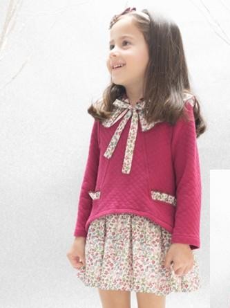 Basmarti Vestido Infantil Evasé Combinado Cuerpo Cloque Fucsia Falda Flores "Reina Sofia" 25630 [0]