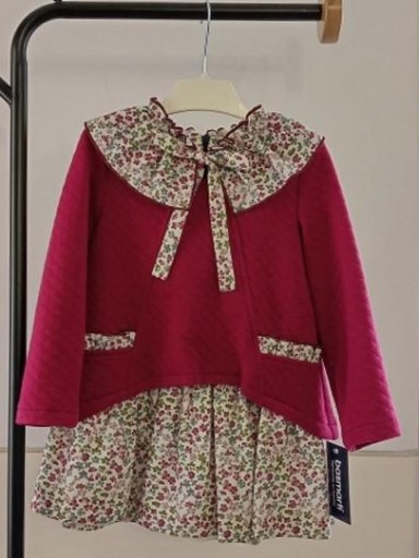 Basmarti Vestido Infantil Evasé Combinado Cuerpo Cloque Fucsia Falda Flores "Reina Sofia" 25630 [1]