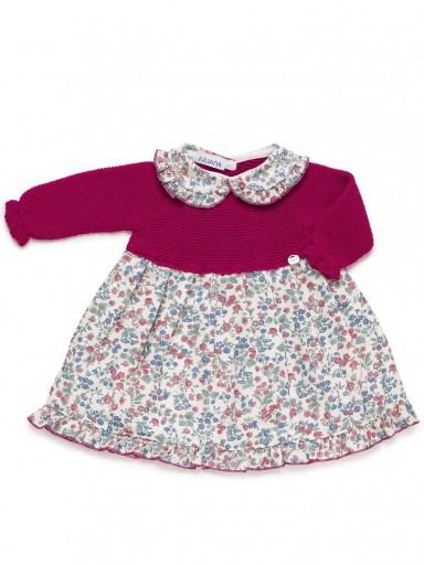 Juliana Vistiendo Bebés Vestido Cuerpo Punto Fucsia Estampado Flores "Ritmo" 25648 Fucsia [2]