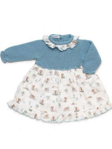 Juliana Vistiendo Bebés Vestido Cuerpo Punto Azul Nube Animalitos "Trazos" 25649 Nube [1]