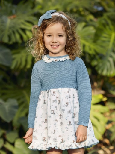 Juliana Vistiendo Bebés Vestido Cuerpo Punto Azul Nube Animalitos "Trazos" 25649 Nube