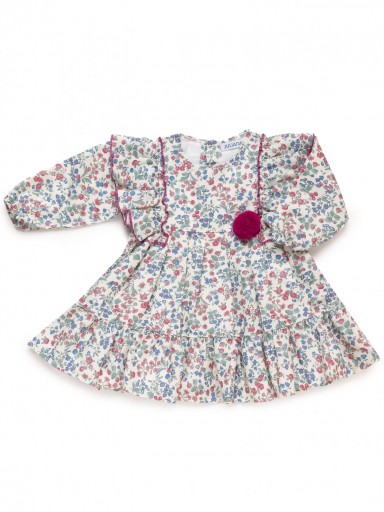Juliana Vistiendo Bebés Vestido 2 Cortes Flores Volante Hombros "Ritmo" 25661 Fucsia [2]