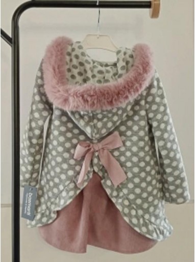 Basmarti Vestido Infantil Evasé Algodón Gris Topos Capucha Pelo Rosa "Thyssen" 25671 [2]