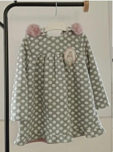 Basmarti Vestido Infantil Evasé Algodón Gris Topos Capucha Pelo Rosa "Thyssen" 25671 [1]