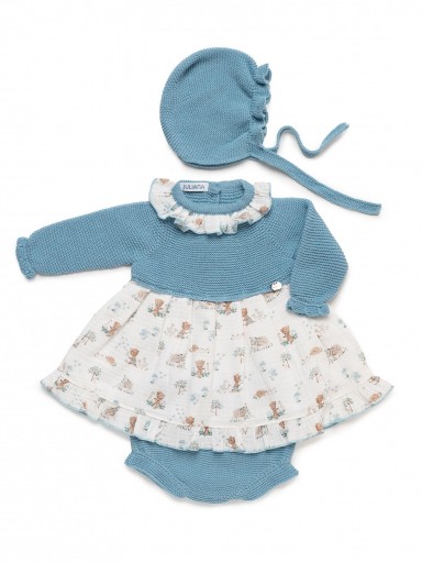Juliana Vistiendo Bebés Jesusito Braguita y Gorro Cuerpo Punto Azul Nube Animalitos "Trazos" 25675 Nube [2]