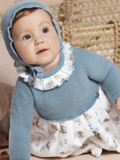 Juliana Vistiendo Bebés Jesusito Braguita y Gorro Cuerpo Punto Azul Nube Animalitos "Trazos" 25675 Nube [1]