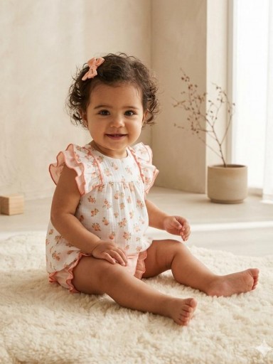 Daniesty Vestido Bebe Evasé estampado Flores Pololo Cuadros Familia Florencia 011