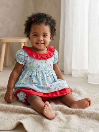 Daniesty Jesusito Bebe Braguita Roja Vestido Azul Estampado "Ice Cream"  Familia Ruby 001 [0]