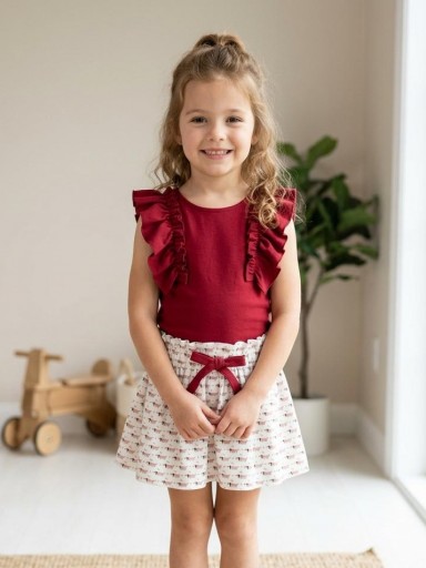 Daniesty Conjunto falda Estampado Perros Salchicha Blusa Punto Rojo Familia Coco 014 [0]