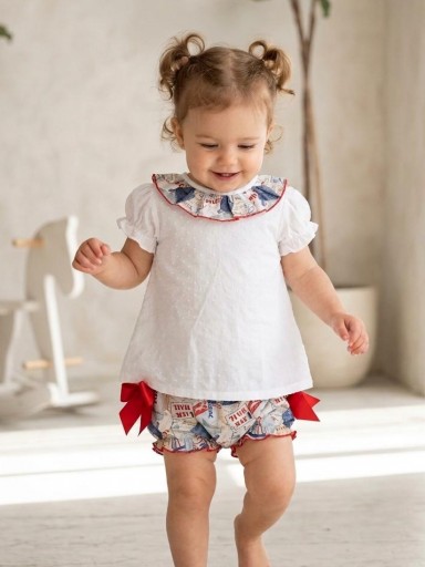 Daniesty Conjunto braga Estampado Air Mail Volante Plumeti Rojo Blusa Plumeti Blanco Volante Familia Holidays 010 [0]