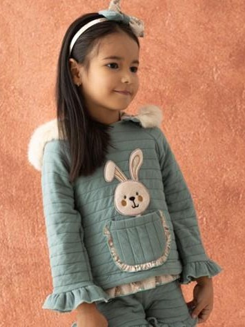 Basmarti Sudadera Infantil  Verde Agua Figura Conejo Capucha de pelo "Uffizi" 25712 [0]