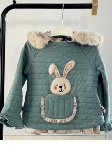 Basmarti Sudadera Infantil  Verde Agua Figura Conejo Capucha de pelo "Uffizi" 25712 [1]