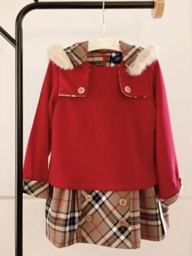 Basmarti Vestido Infantil  Combinado Cuerpo rojo Falda Cuadros Burberrys  "Orsay" 25752 [1]