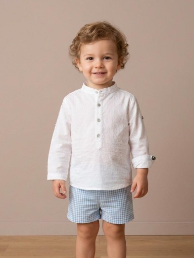 Nekenia Conjunto Bebé Camisa M/L Plumeti Blanco Pantalon Corto Cuadro Vichy 24VC19 Azul [0]