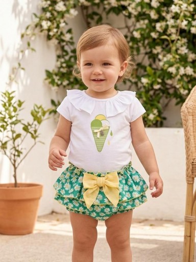 Nekenia Conjunto  Bébe Niña Camiseta Helado Braguita Estampada Lazada Amarilla 24CB29 [0]
