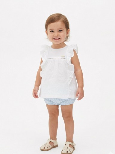 Nekenia Conjunto Bebé Blusa Sin Manga Blanca Braguita Rayas 24VC06 Azul [0]