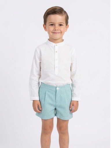 Nekenia Conjunto Bebé Camisa M/L Plumeti Blanco Pantalon Corto Rayas 24VC19 Verde [0]