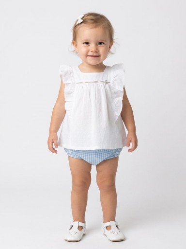 Nekenia Conjunto Bebé Blusa Sin Manga Blanca Braguita Cuadro Vichy 24VC06 Azul [0]