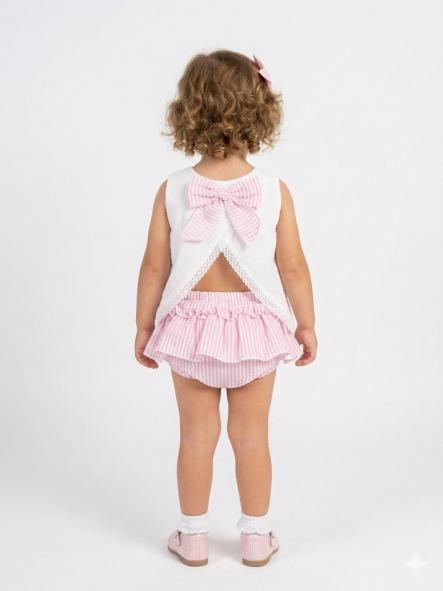 Nekenia Conjunto Bebé Blusa Tirantes Plumeti Braguita Rayas 24VC18 Rosa [1]