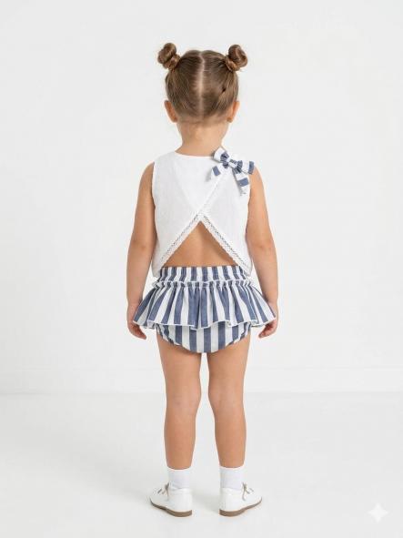 Nekenia Conjunto Bebé Blusa Tirantes Plumeti Braguita Rayas 24VC18 Marino [1]