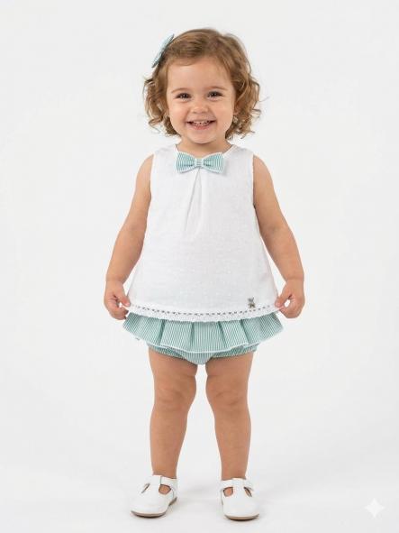 Nekenia Conjunto Bebé Blusa Tirantes Plumeti Braguita Rayas 24VC18 Verde [0]