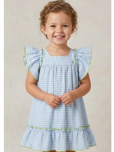 Nekenia Vestido Infantil Sapito Cuadros Vichy Pistacho Volantes Lazada Vivo Azul 24VV06 [0]
