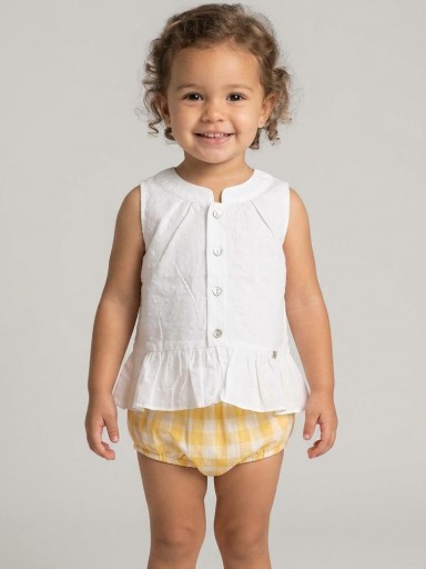 Nekenia Conjunto Bebé Blusa Sin Manga Plumeti Braguita Cuadros 24VC05 Amarillo [0]