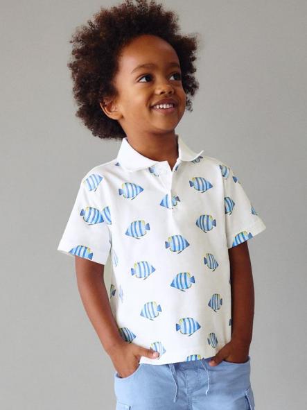 Mayoral Polo m/c Estampado 26-03104-086 Bco-Azul