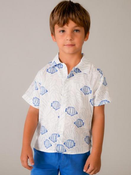 Mayoral Camisa m/c  Estampada 26-03115-027 Bco-Azul [1]