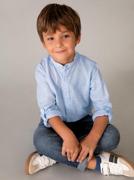 Mayoral Camisa m/l Cuello Mao Lino 26-03118-031 Celeste