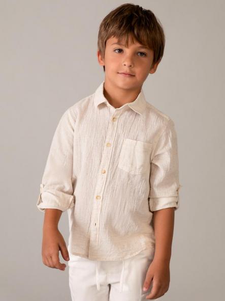 Mayoral Camisa m/c Lino Cuello camisero 26-03119-035 Avena Mez