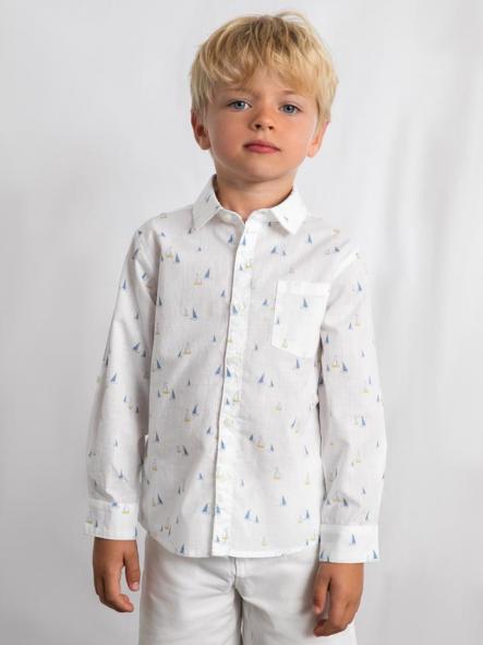 Mayoral Camisa m/c Lino Cuello camisero 26-03119-037 Bco- Añil