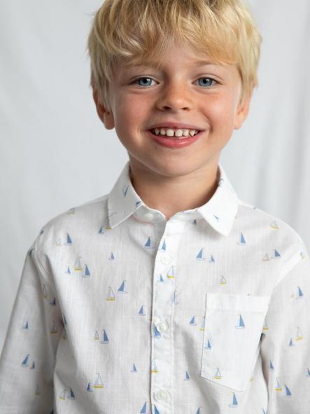 Mayoral Camisa m/c Lino Cuello camisero 26-03119-037 Bco- Añil [1]