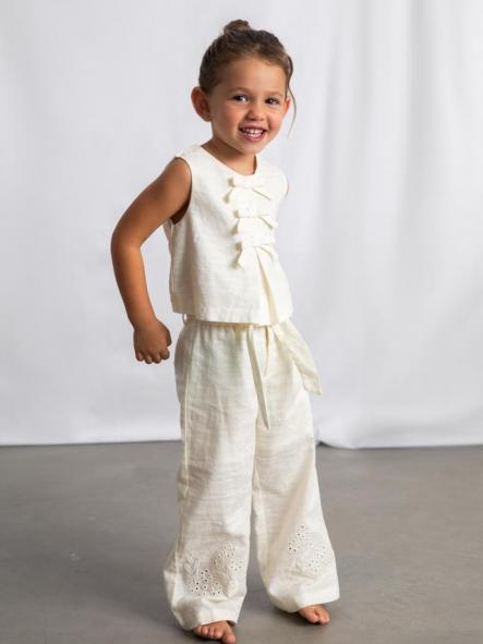 Mayoral Pantalon largo Lino Bordado 26-03585-015 Hueso