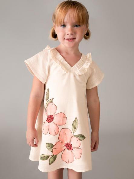 Mayoral Vestido Lino Flores 26-03931-028 Garbanzo