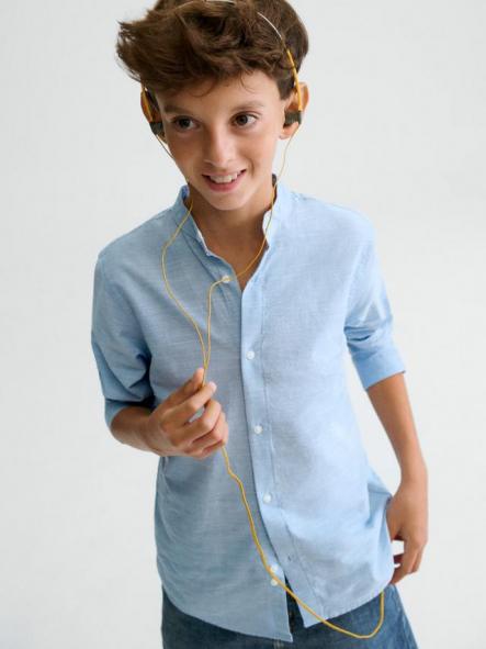 Mayoral Camisa M/L Cuello Mao 26-06176-011 Celeste