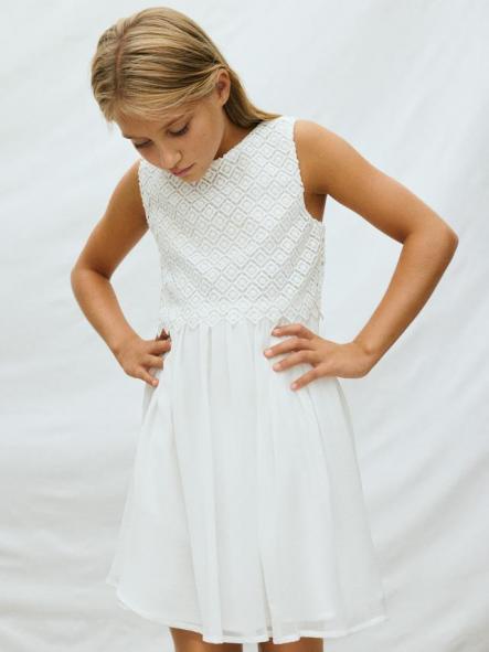 Mayoral Vestido Combinado Guipur 26-06905-056 Nata