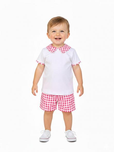 Daniesty Conjunto Bebé Camiseta Cuellos Pantalón Corto Cuadros Vichy