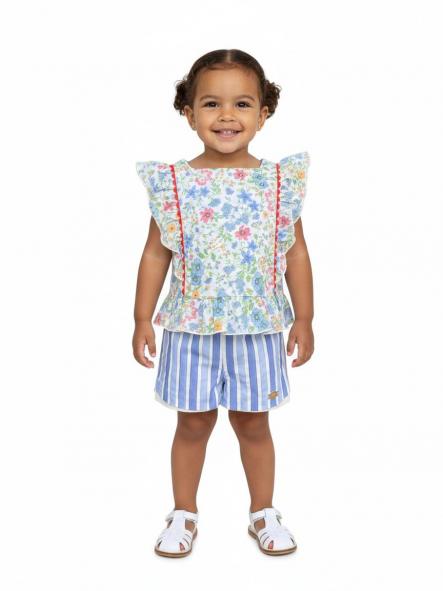Miranda conjunto infantil pantalon rayas azules blusa estampada flores 33/0604/23