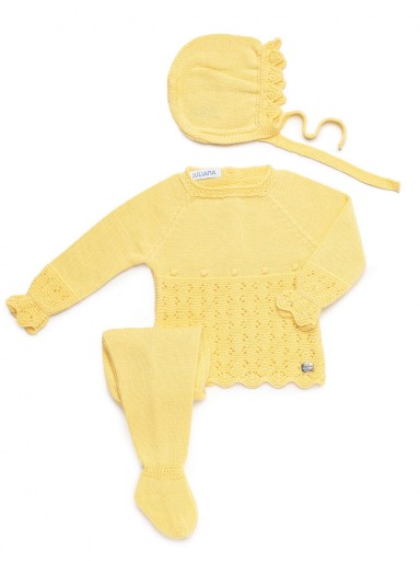 Juliana Vistiendo Bebés Conjunto Punto 3p Empiece Calado Bodoques "Limon" 26031 [1]