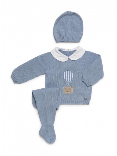 Juliana Vistiendo Bebés Conjunto Punto 3p Bordado Globo "Melocotón" 26036