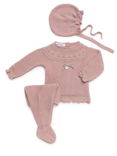 Juliana Vistiendo Bebés Conjunto Punto 3P Canesu Motas "Miel" 26037