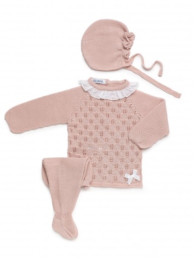 Juliana Vistiendo Bebés Conjunto Punto 3P Lines Calados "Ciruela" 26041 [1]