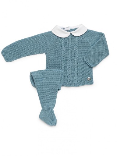 Juliana Vistiendo Bebés Conjunto Punto 2p Lin Trenzas Cuello "Eucalipto" 26045