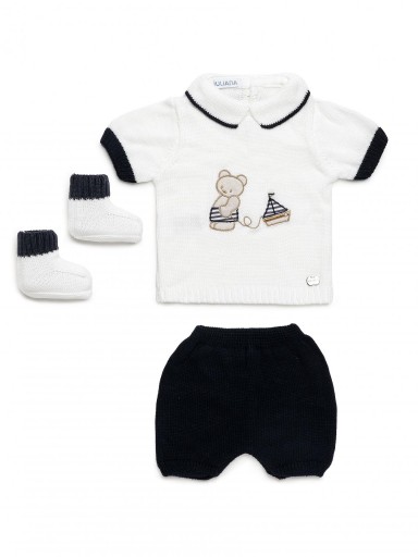 Juliana Vistiendo Bebés Conjunto Punto Pantalón Bordado Oso Con Patucos "Piñón" 26072 [1]