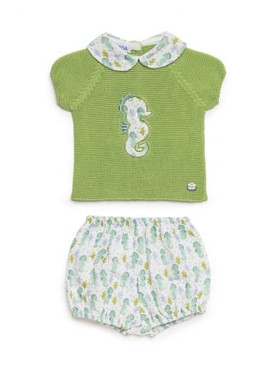 Juliana Vistiendo Bebés Conjunto 2  Piezas Pantalón Tela Caballitos Mar "Lima" 26081 [1]