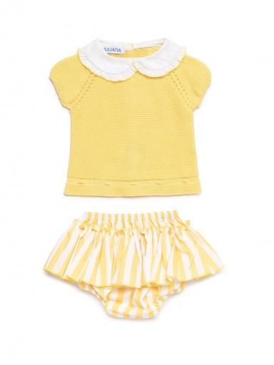 Juliana Vistiendo Bebés Conjunto 2  Piezas Braga Volante tela Rayada Amarillo "Limón" 26091 [1]