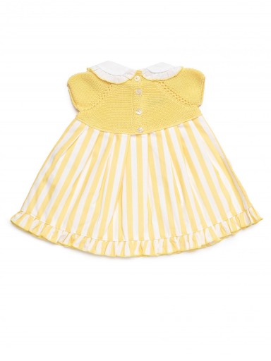 Juliana Vistiendo Bebés Vestido Cuerpo Punto Falda Tela Rayada Amarillo Cuello "Limón" 26122 [3]