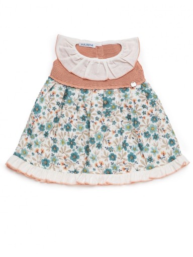 Juliana Vistiendo Bebés Vestido Cuerpo Punto Salmón Falda Tela Flores "Vainilla" 26123 [2]